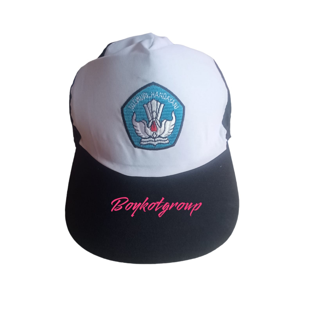 topi smp putih biru bordir biru bahan drill tebal