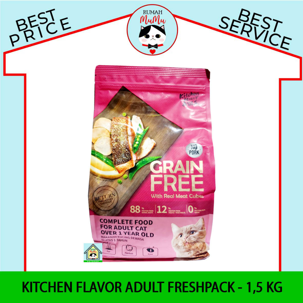 MAKANAN KUCING PREMIUM DEWASA ADULT KITCHEN FLAVOR 1,5 KG FRESHPACK