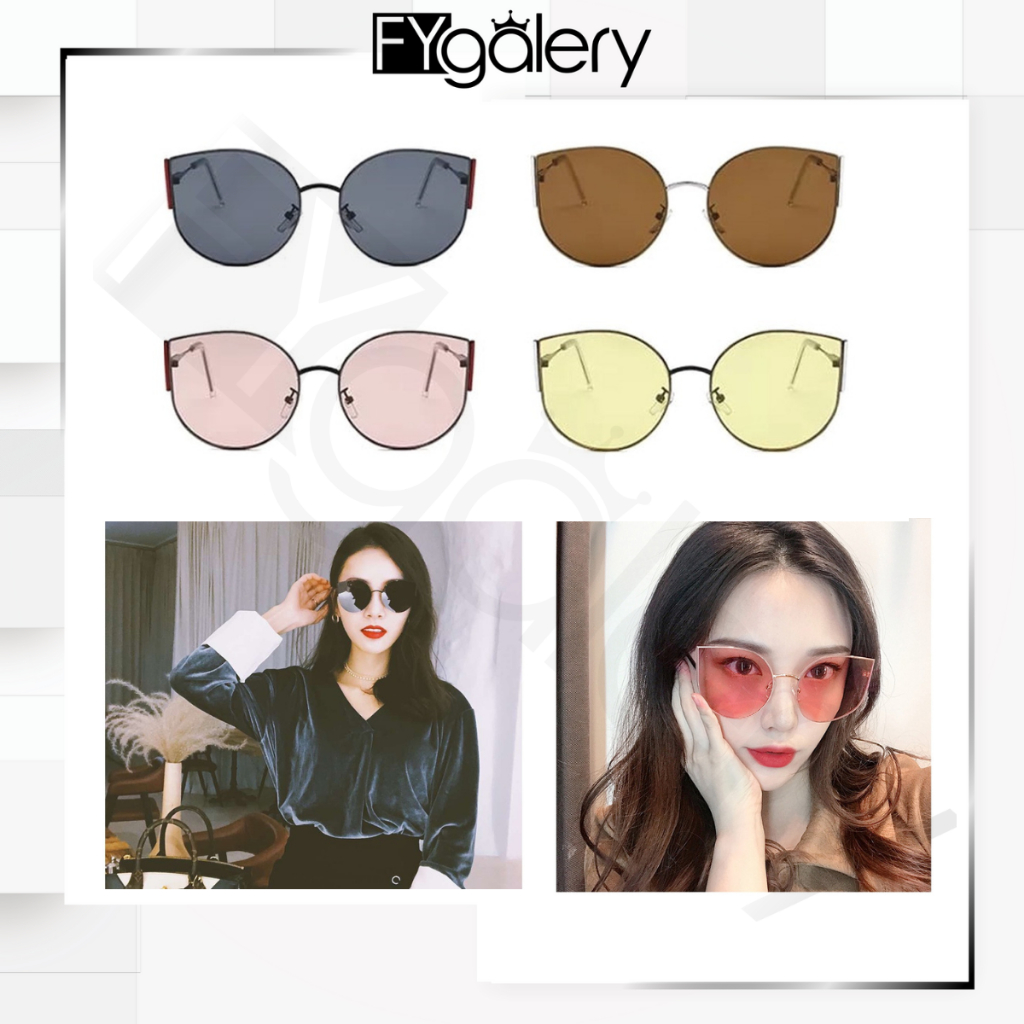 FYGALERY K703 Kacamata Frame Hitam Model Retro Cat Eye Sunglasses Woman Fashion Murah