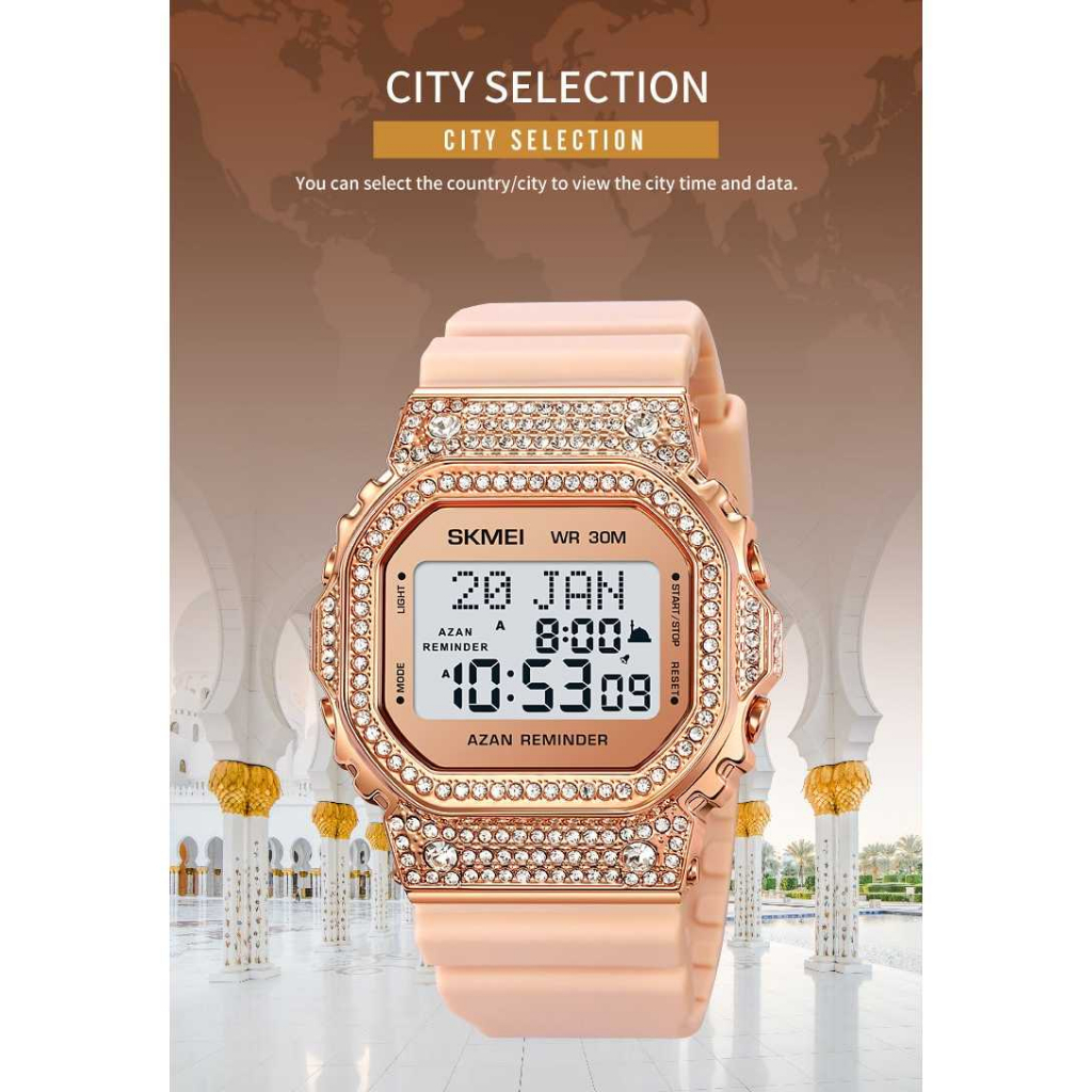 Jam Tangan Digital Muslim Qibla Adzan Jamtangan Fitur Islami Religius Desain Premium Waterproof Berkualitas