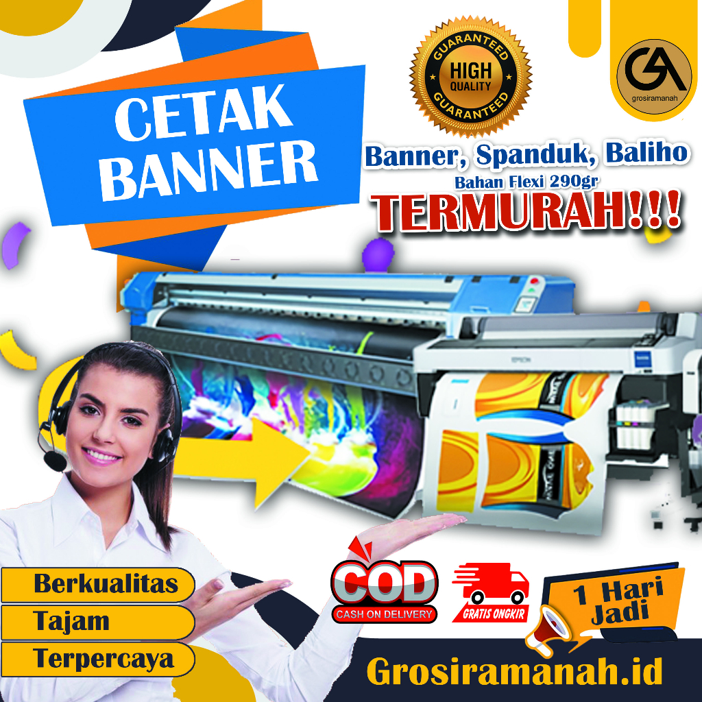 Cetak Banner, Spanduk, Baliho free design grafis Tajam Pekat 1 jam jadi ecosolven premium grosiramanah