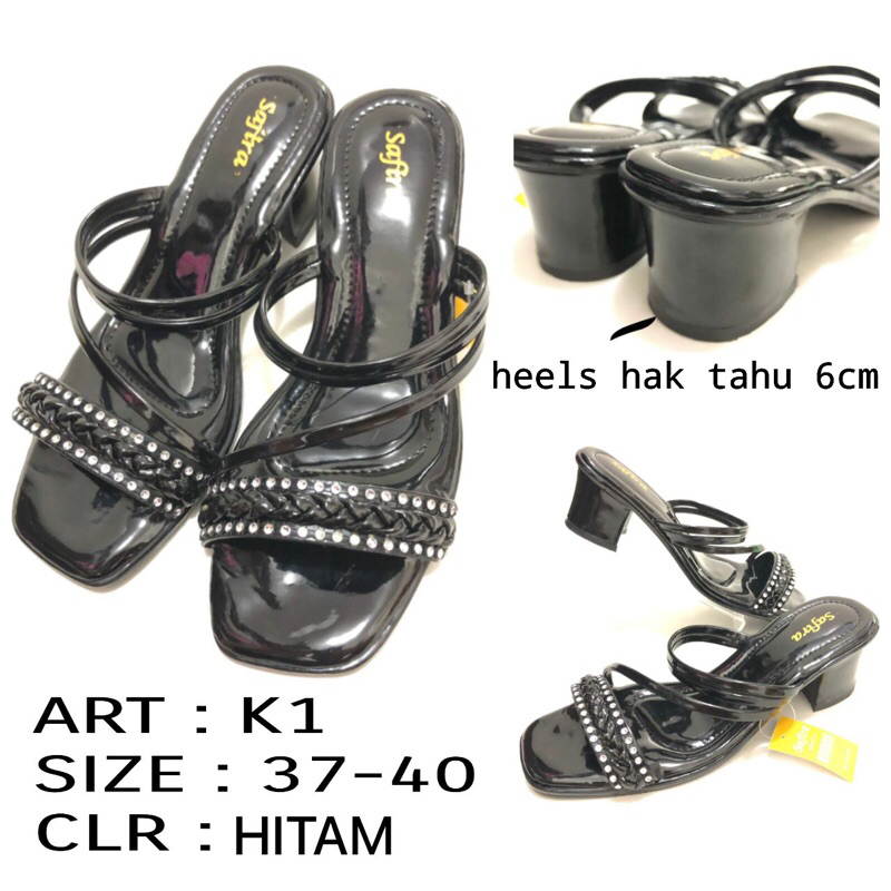 Safira Heels Hak Tahu 6cm Chunky Heels Wanita Hitam Heels Kondangan OOTD