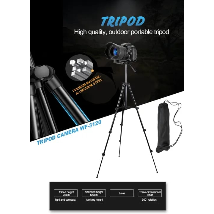 TRIPOD Hp Handphone Camera Panjang 1 Meter 3120 Weifeng Tripod Hitam Universal