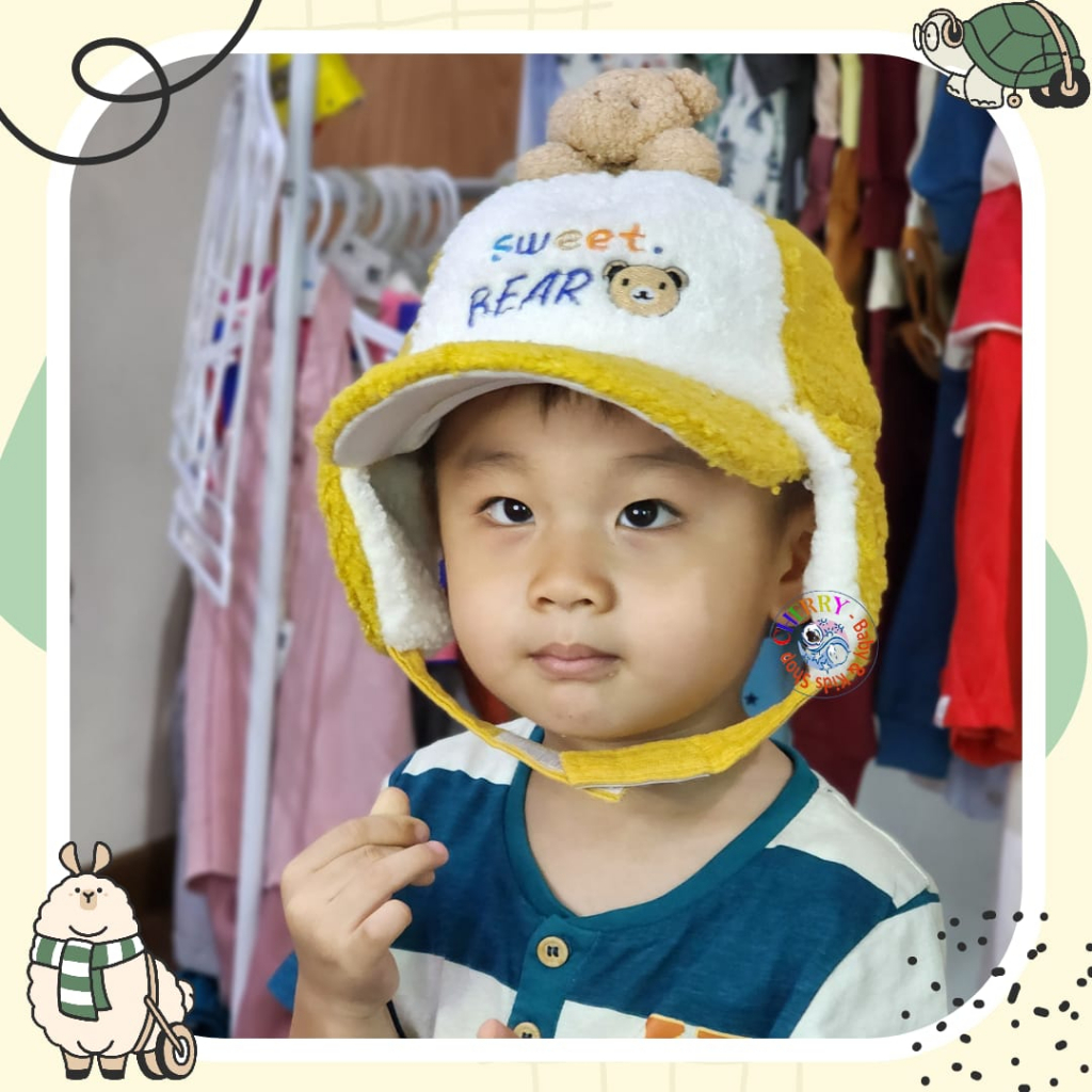 Topi Bulu Anak 3D Winter Sweet Bear Hello Fleece 1-3 Tahun Kelinci Unisex / Earflap Hat Unisex CBKS VC