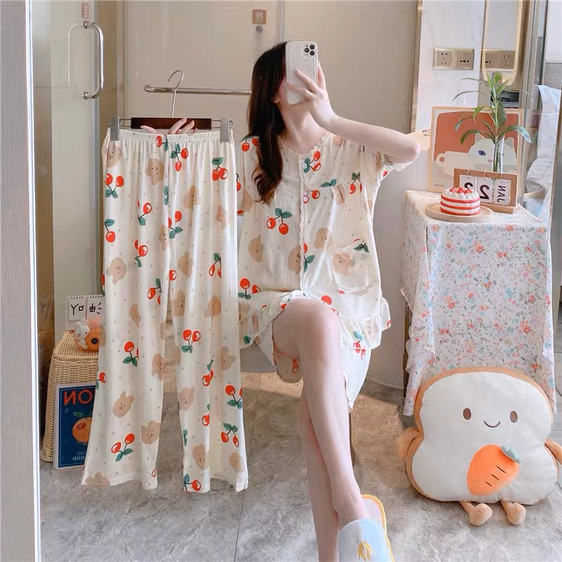Set Baju tidur 3in1 import babydoll piyama import