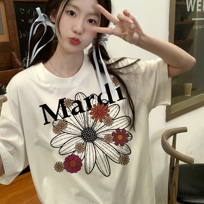 Print T-shirt Kaos Lengan Pendek Cartoon Mardi Daisy Printing Oversize Atasan Wanita Korean Style