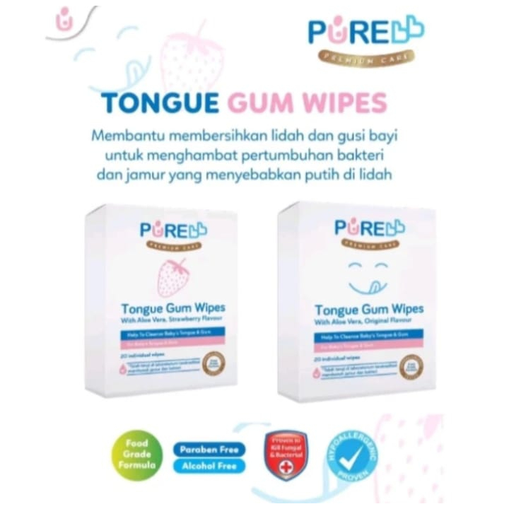 PURE BB Baby Tongue Gum 20's Wipes - Tisu Basah Gusi &amp; Lidah Bayi