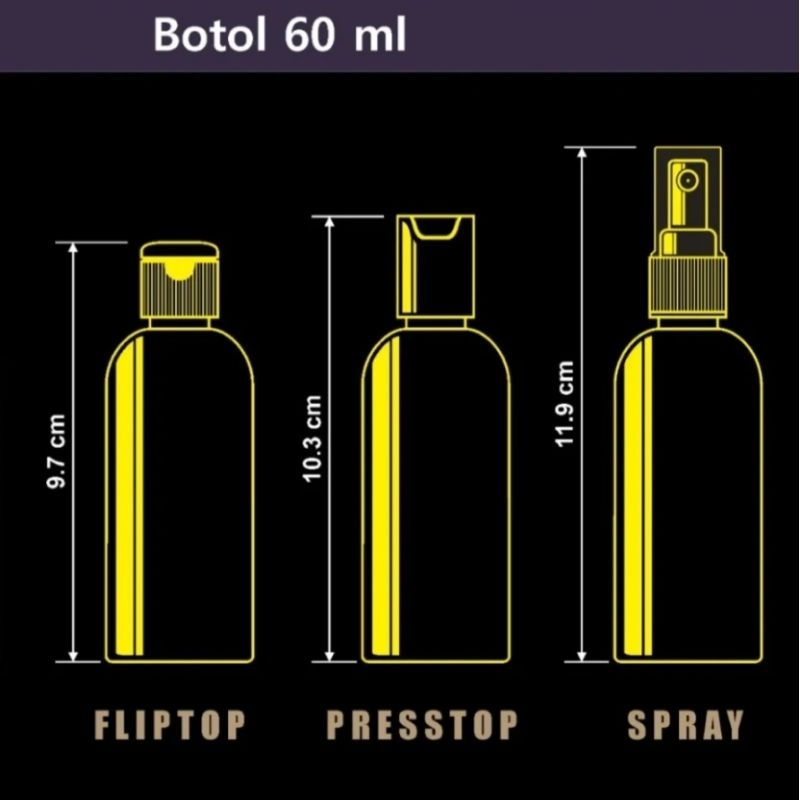 Botol spray botol fliptop botol PET hitam 60ml dan 100ml botol refill untuk skincare