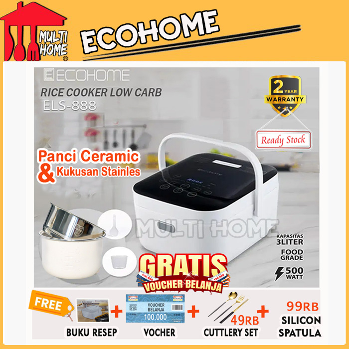 Rice Cooker Ecohome Low Carbo ELS888 / ELS-888 Original Garansi Resmi