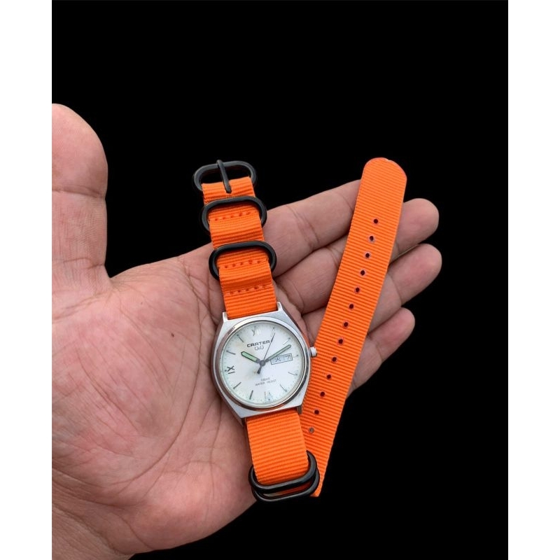 Strap tali jam tangan nato kanvas pvd oren seger