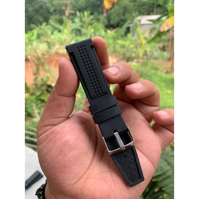 Strap tali jam tangan karet Rubber hitam lembut 22MM