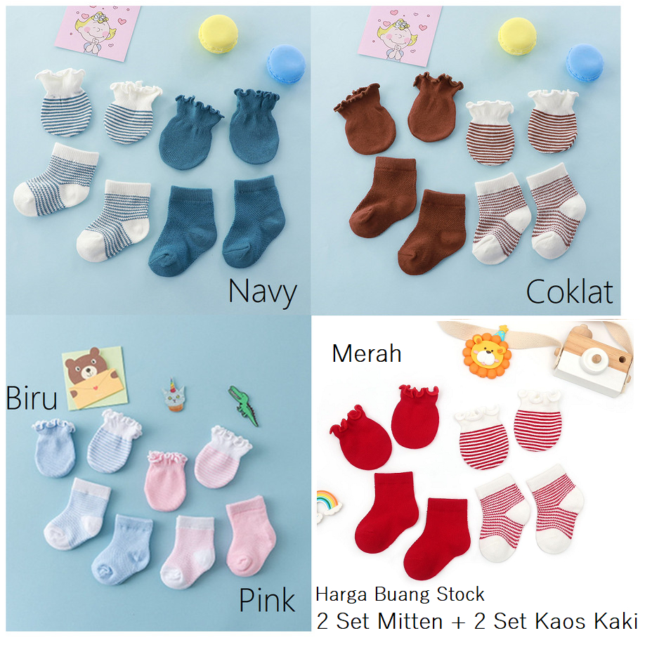 Mitten Bayi Dan Kaos Kaki Bayi / Sarung Tangan Bayi ( 2 SET = 8 PCS )