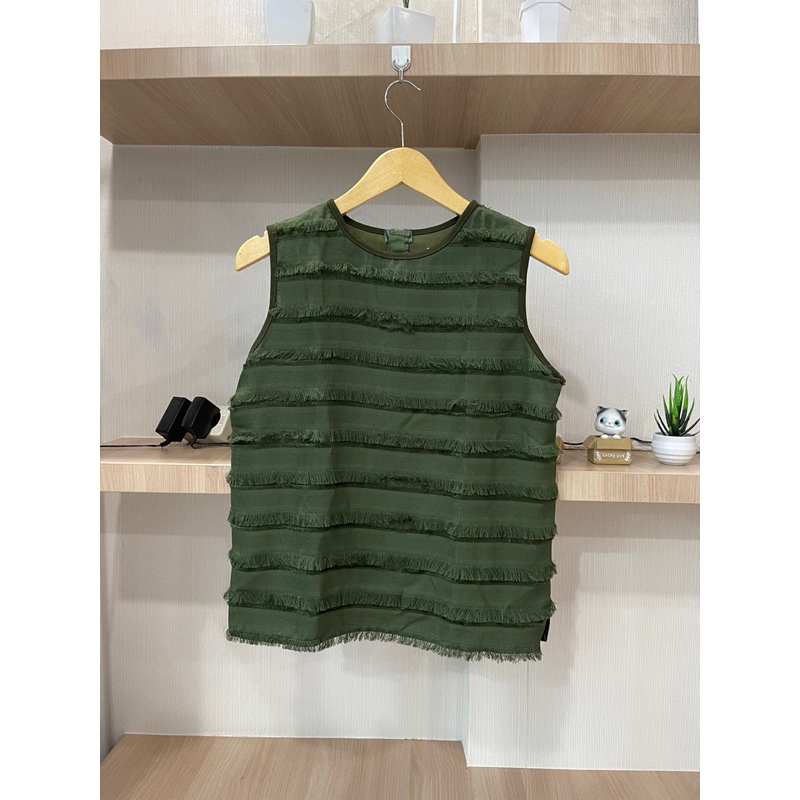 Atasan Baju Hijau Green Army Ruffle Top Tanktop Ruffles Baju Cewek Kado Wanita Army Top