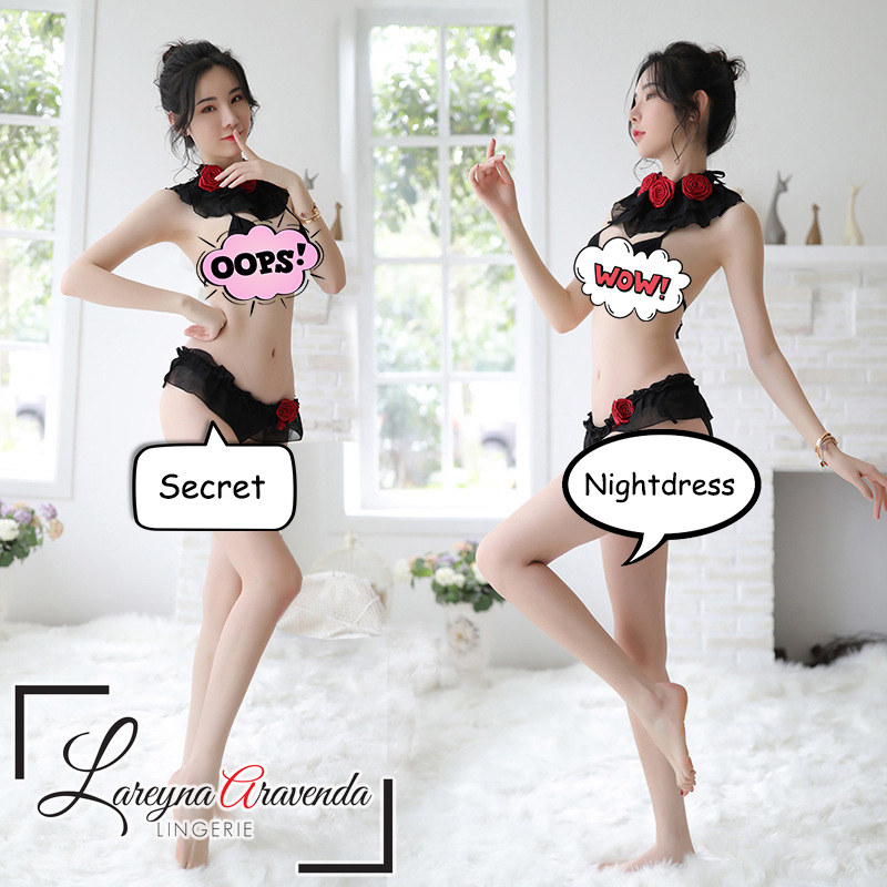 Lareyna Aravenda Set Bra Lingerie + Gelang Leher Model Two Pieces Neck Flower LG594