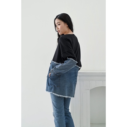 SWEATER JEANS SIMETRIS COMBI BABYTERRY WANITA TANGAN PANJANG