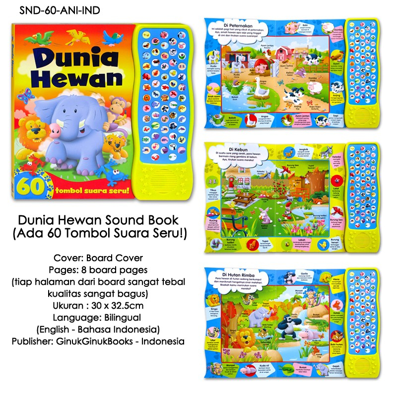 [GinukGinuk] Dunia Hewan Sound Book 60 suara hewan &amp; nama-nama hewan (Bhs Indonesia &amp; English) / Noisy Animals 60 sounds