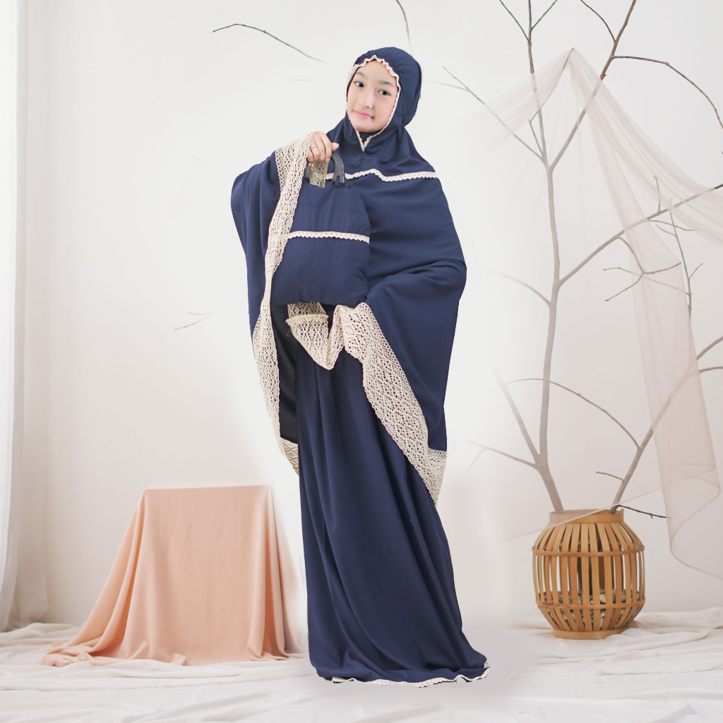 Mukena anak Renda Rajut Tanggung Katun Mikro