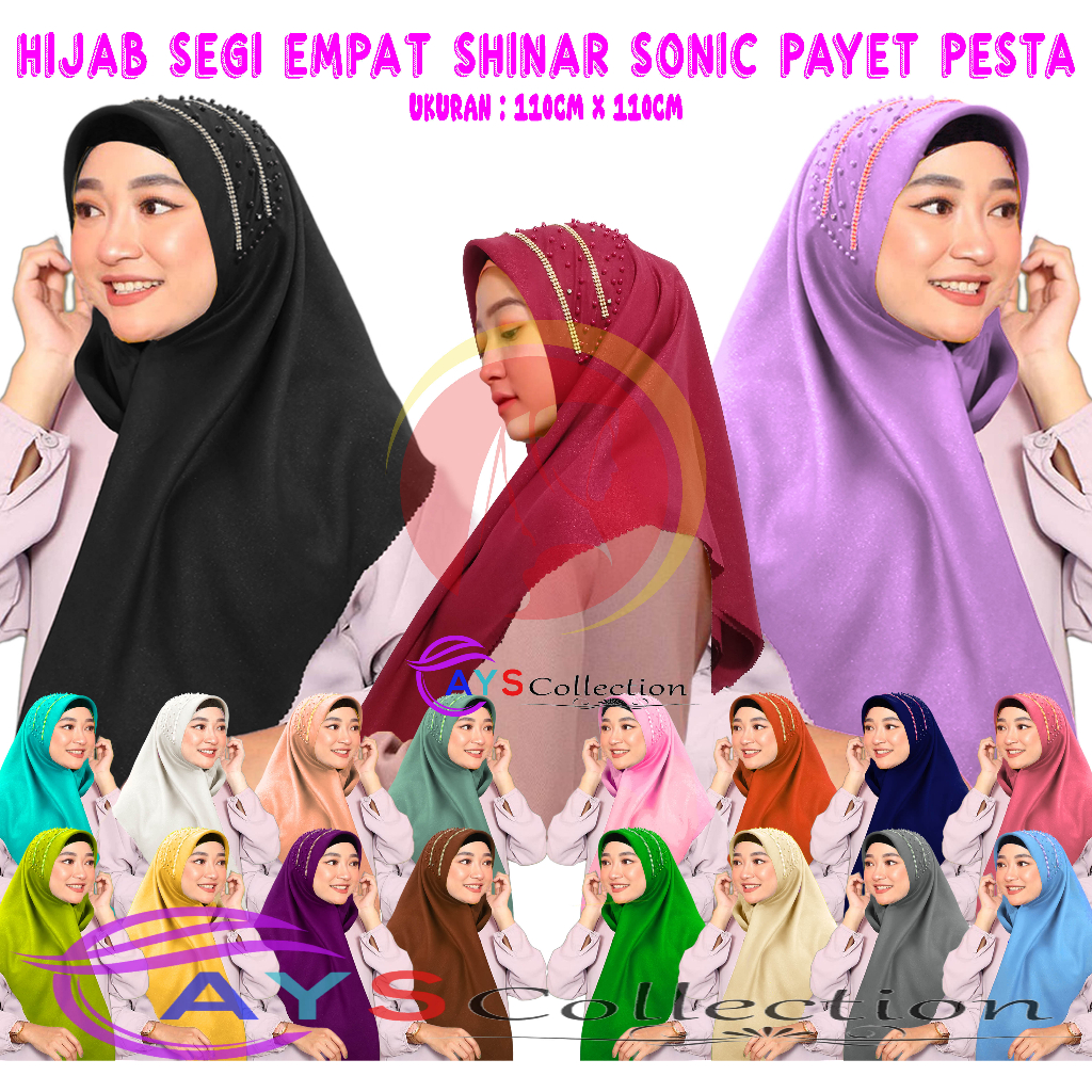 IMPORT || Hijab Segi Empat Shinar Sonic Laser Cut Payet Pesta / Kerudung Shinar Sonic Segi Empat Pay