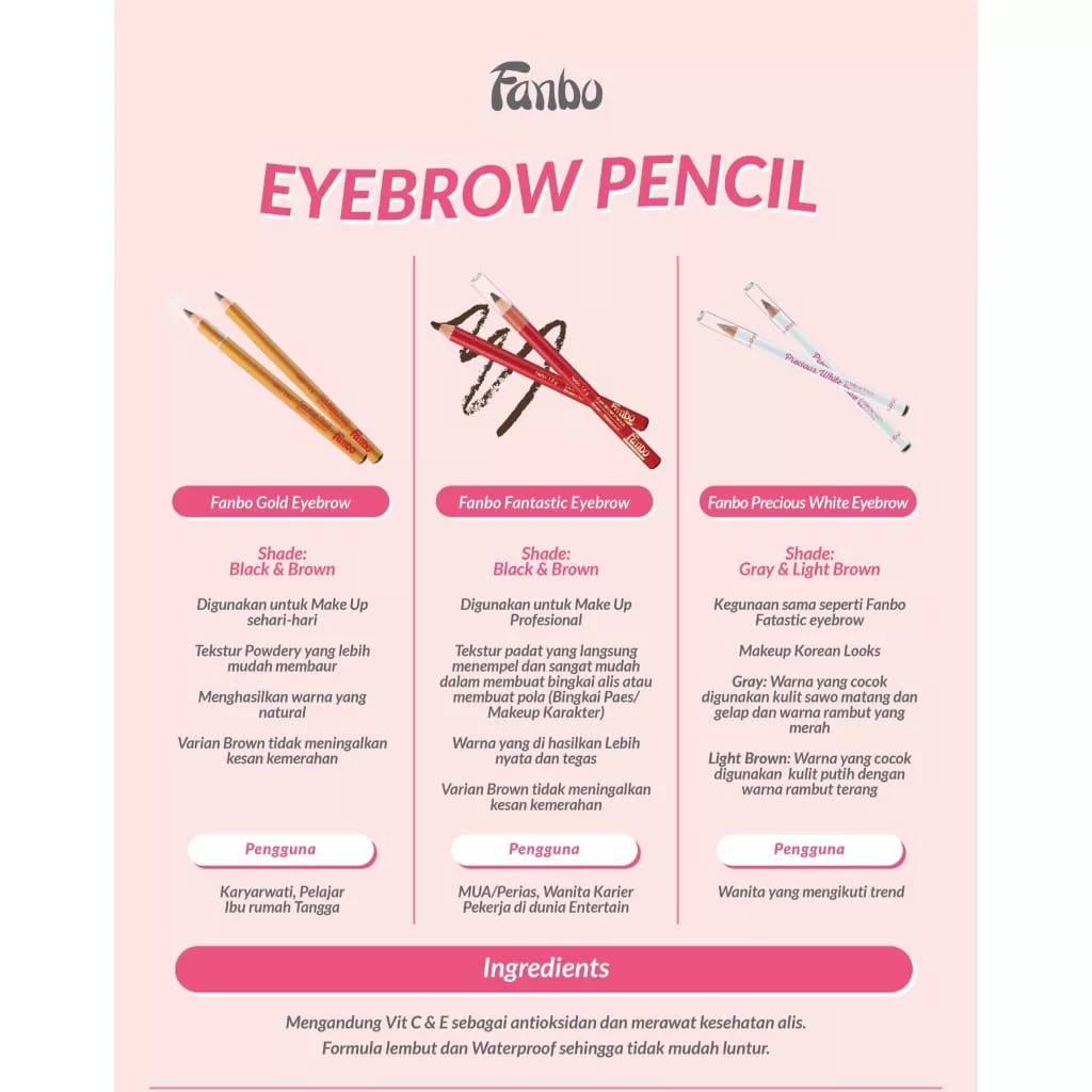 Fanbo Eyebrow pencil Gold - Pensil Alis Waterproof