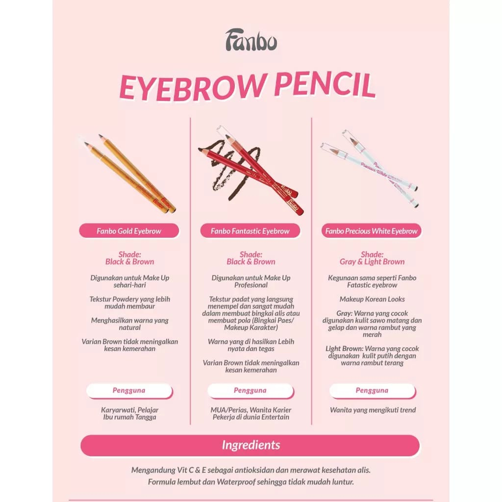 Fanbo Eyebrow pencil Gold - Pensil Alis Waterproof