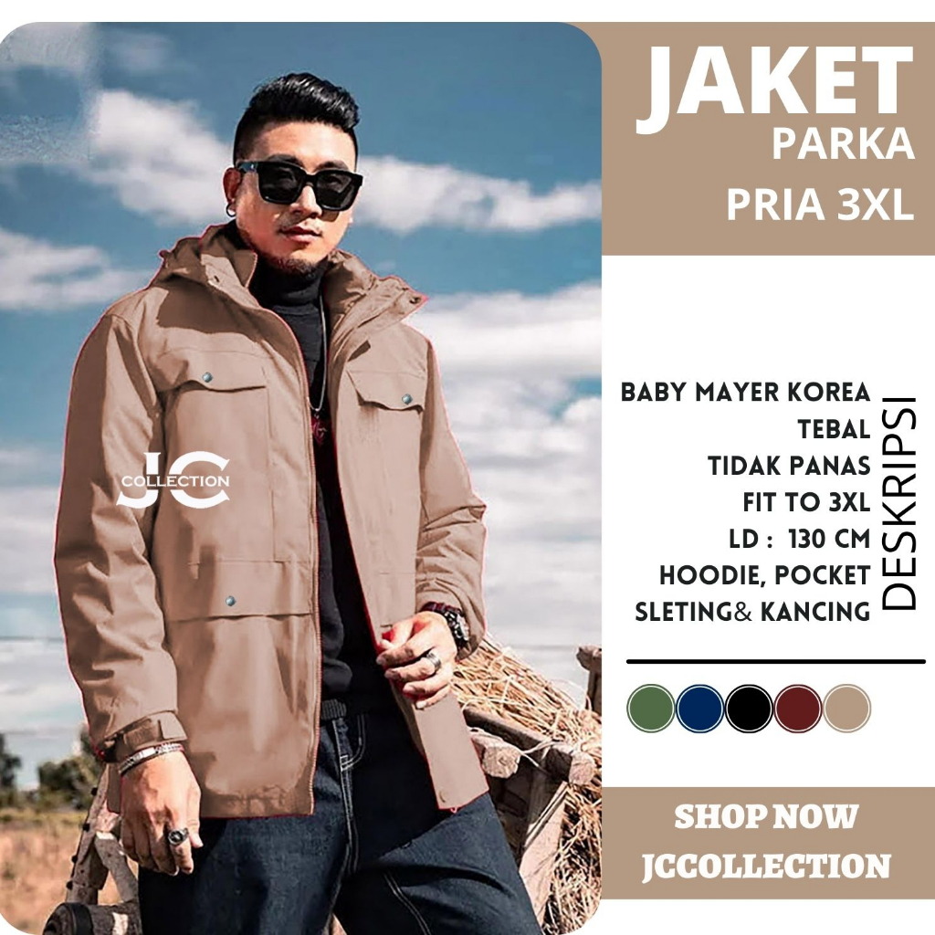 Sweater Jaket Parka Pria Jumbo 3XL / Men's Basic Parka Jacket JCCollections