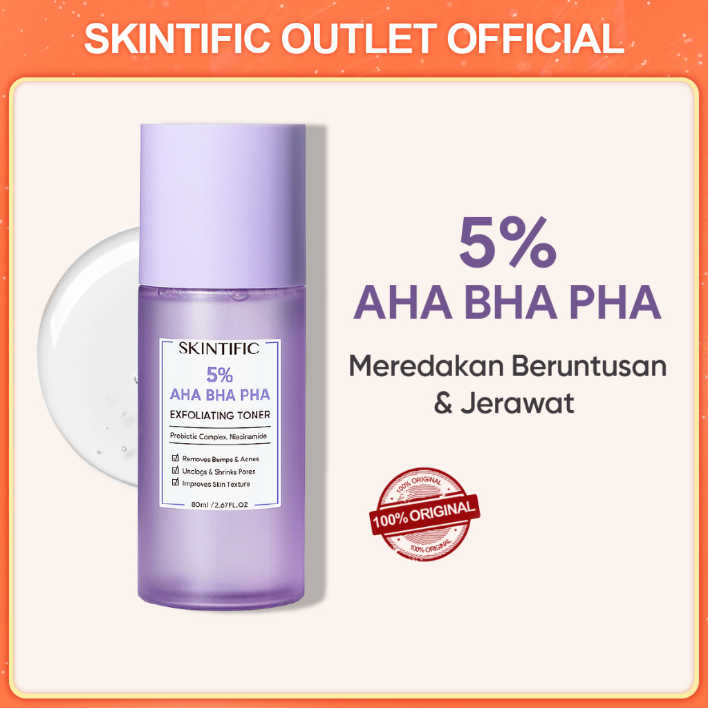 SKINTIFIC 5% Aha Bha Pha Exfoliating Toner Gentle Exfoliator Peeling Exfoliating 80ml