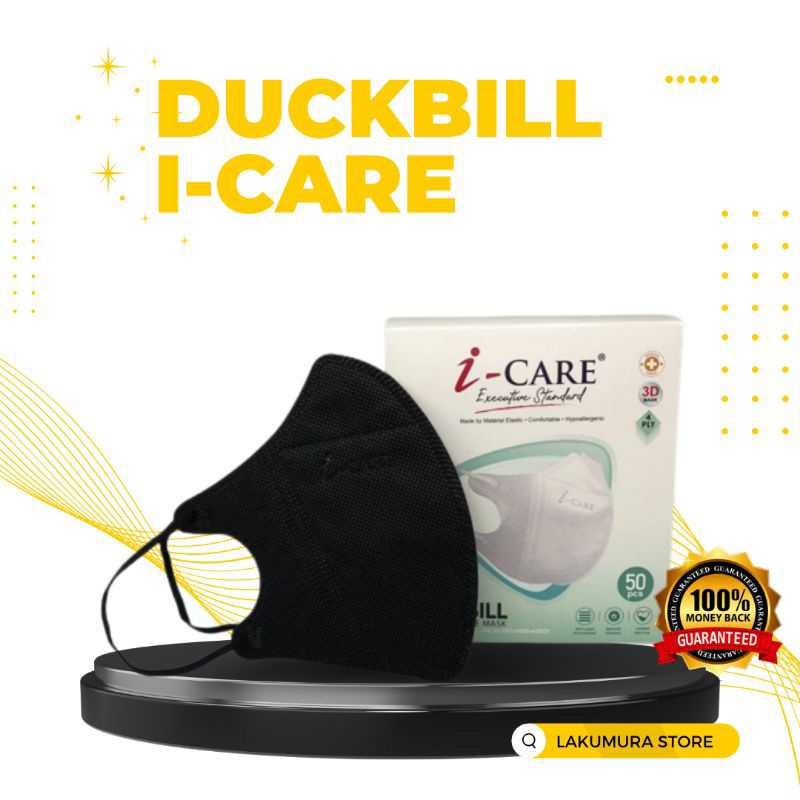 MASKER DUCKBILL I-CARE HITAM 4 PLY DISPOSABLE FACE MASK ISI 50 PCS