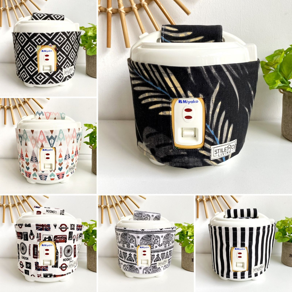 Cover Magic Com Kecil 0,6 Liter - Monokrom (Sarung Penutup Rice Cooker Mini Kanvas Dekorasi Dapur)