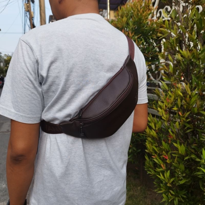 Waistbag Pria Original Merk DM | Tas Selempang Pria Kulit PU Premium