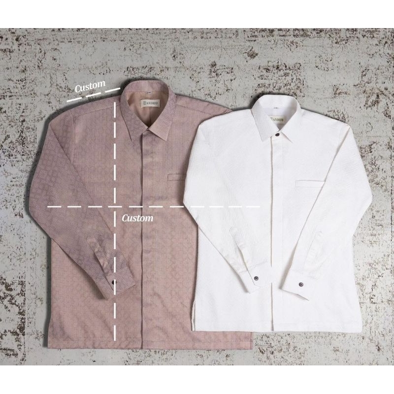 kemeja pria lengan panjang songket premium nude mix white
