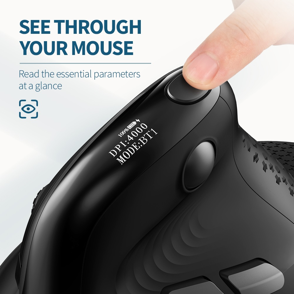DELUX M618XSD - SEEKER Series - Ergonomic Wireless OLED Display Vertical Mouse - Mouse Vertikal Masa Kini!! Tidak Menyebabkan Nyeri Pergelangan
