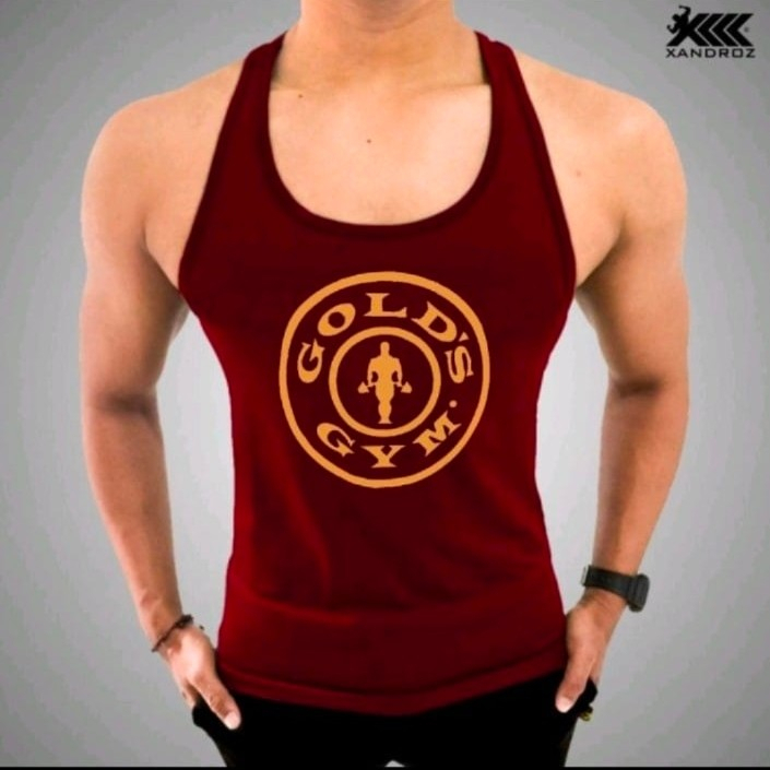 { BISA COD } Singlet Pria Gym Fitnes Gold Gym Marron / Kaos Singlet gym
