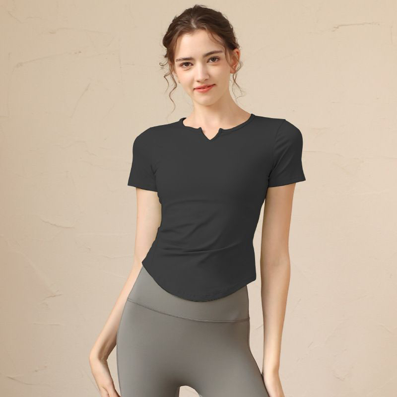 Baju Olahraga Wanita Lengan Pendek  Yoga Gym Leher V LY228-pendek