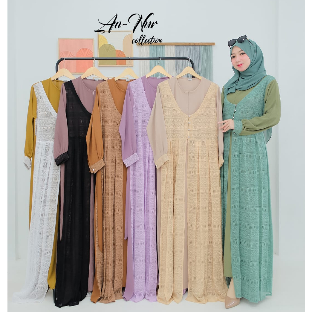 DRESS SAMIRA BY ANNUR COLLECTION GAMIS CRINGKLE MIX OUTER BRUKAT MALIKA TERBARU REMAJA KEKINIAN