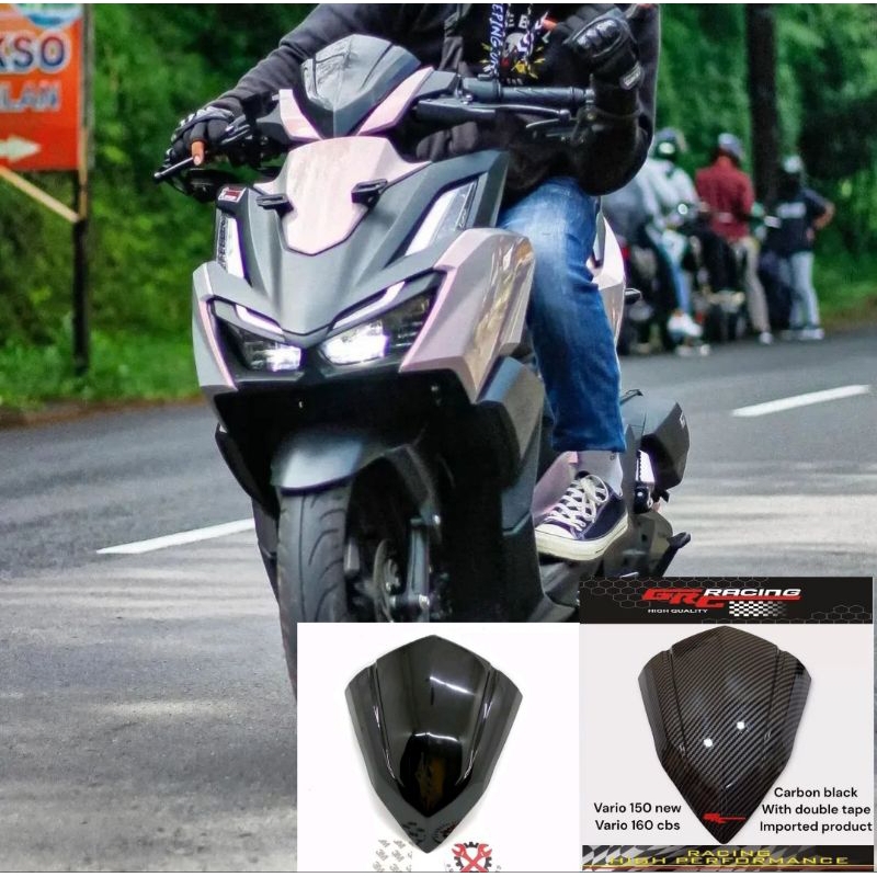 Visor winshield variasi universal vario led old pnp vario 160 new esp bahan anti pecah warna carbon wtp &amp; hitam free lem 3m doubel tape