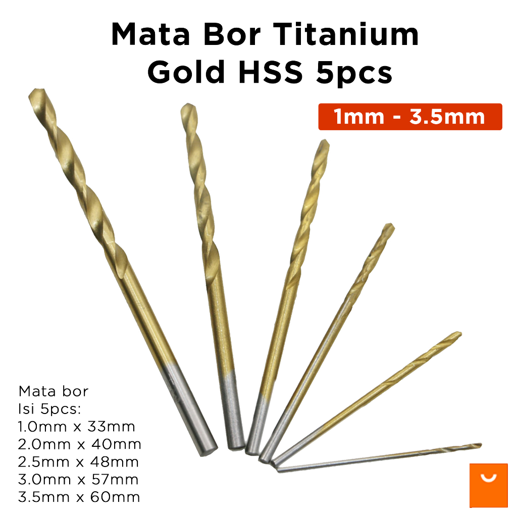 Mata Bor 1mm - 3.5mm Titanium Gold HSS 5pcs