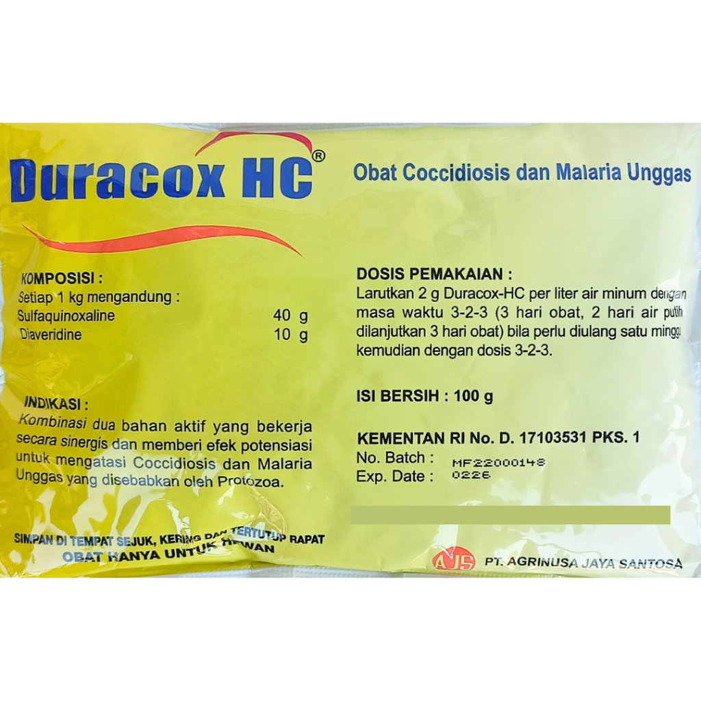 DURACOX HC 100 gr | Obat Koksi &amp; Malaria Pada Unggas Ayam Bebek Burung