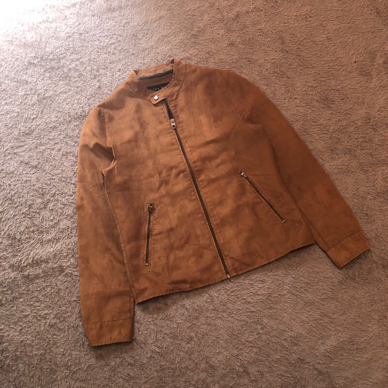 ZARA Man Suede Leather Jacket Brown Preloved - Jaket Kulit Suede ZARA Man Original
