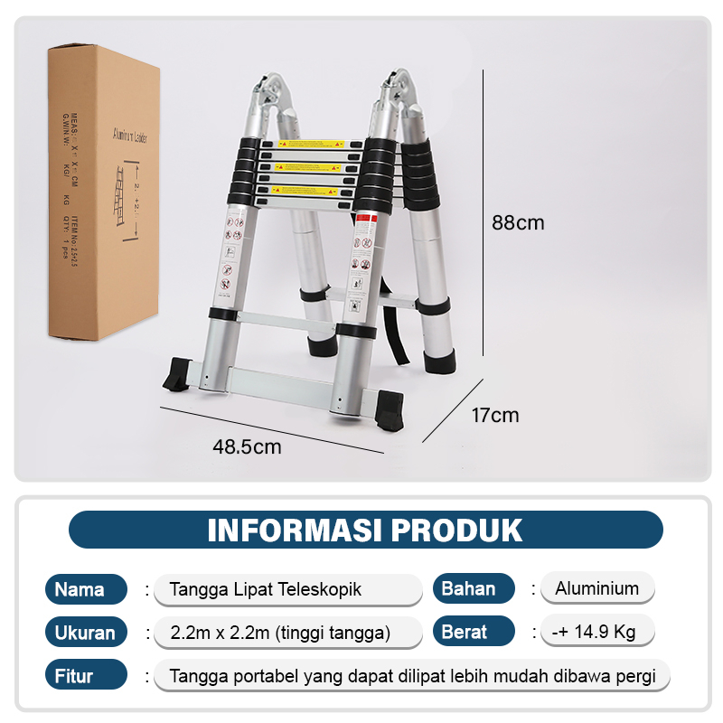 Tangga Lipat DTZ2 Alumunium Teleskopik Portable Best Quality Ukuran 4.4m (220cm+220cm)