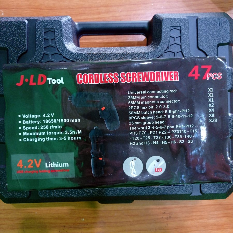 Bor Obeng Baterai Corldess 4,2V 4,2 Volt 47 Pcs JLD Screwdriver Obeng Elektrik