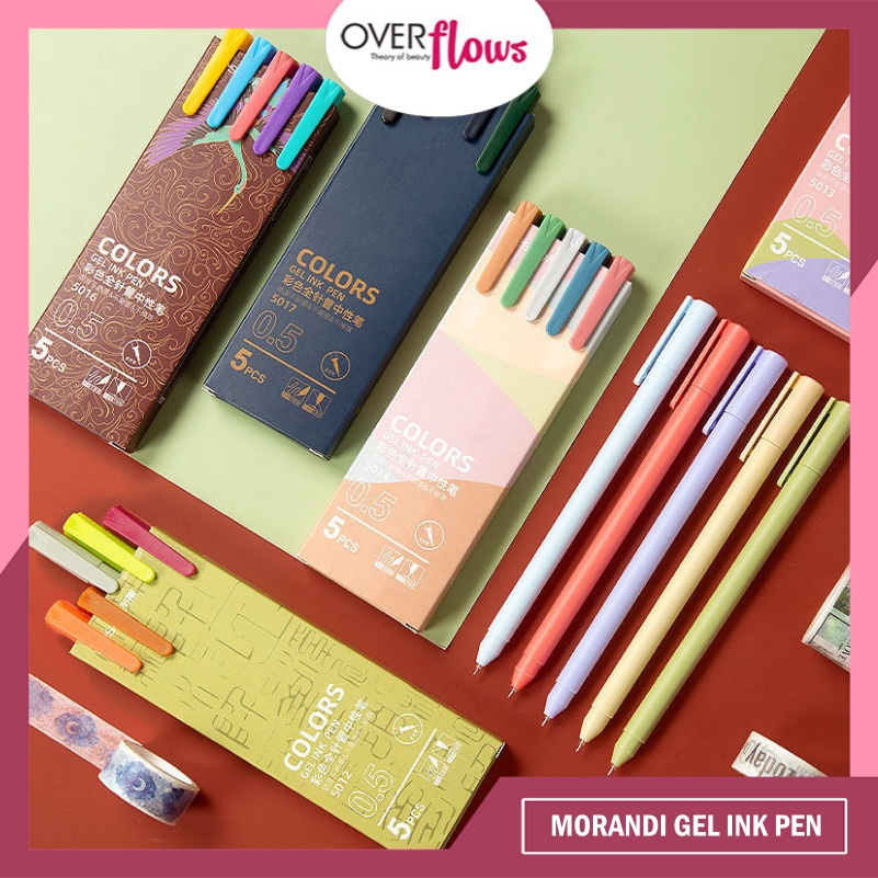 OVERFLOWS.ID PULPEN MACARON GEL 0.5MM ISI 5 PCS - PULPEN WARNA WARNI MACARON