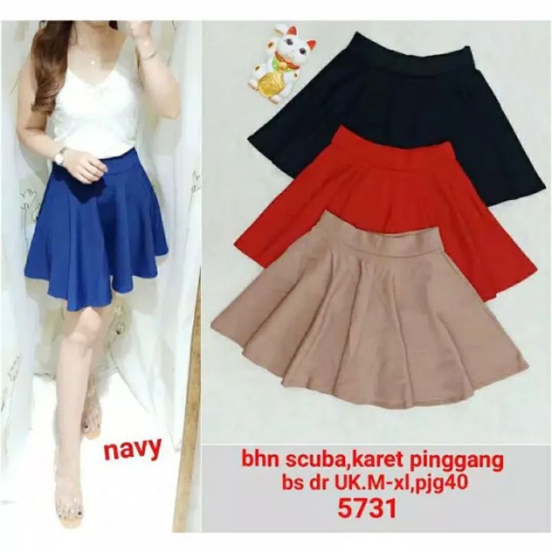 Rok Mekar Duyung Flare Scuba Skirt Rok Mini Pendek All Size