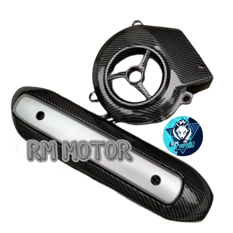 PAKET 2IN1 COVER TUTUP PELINDUNG  KNALPOT  PLUS COVER KIPAS KARBON MIO SMILE MIO SPORTY MIO J CARBON