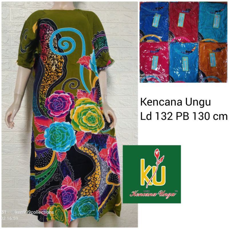 Ld Geber-Daster Panjang Jumbo Batik Kencana Ungu Label Biru Original Longdress Lengan Tangan Pendek 