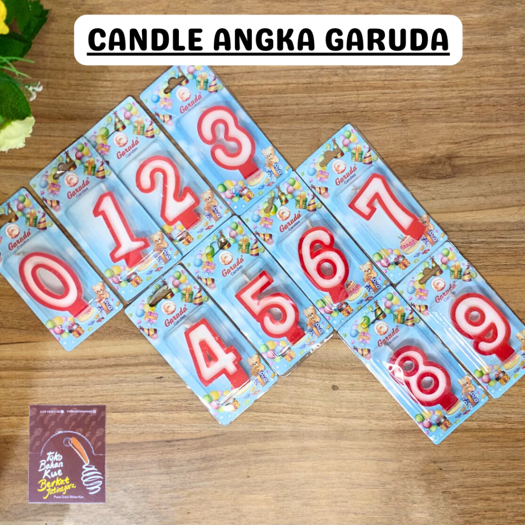 CANDLE ANGKA PUTIH LIST MERAH GARUDA / LILIN ANGKA / PCS