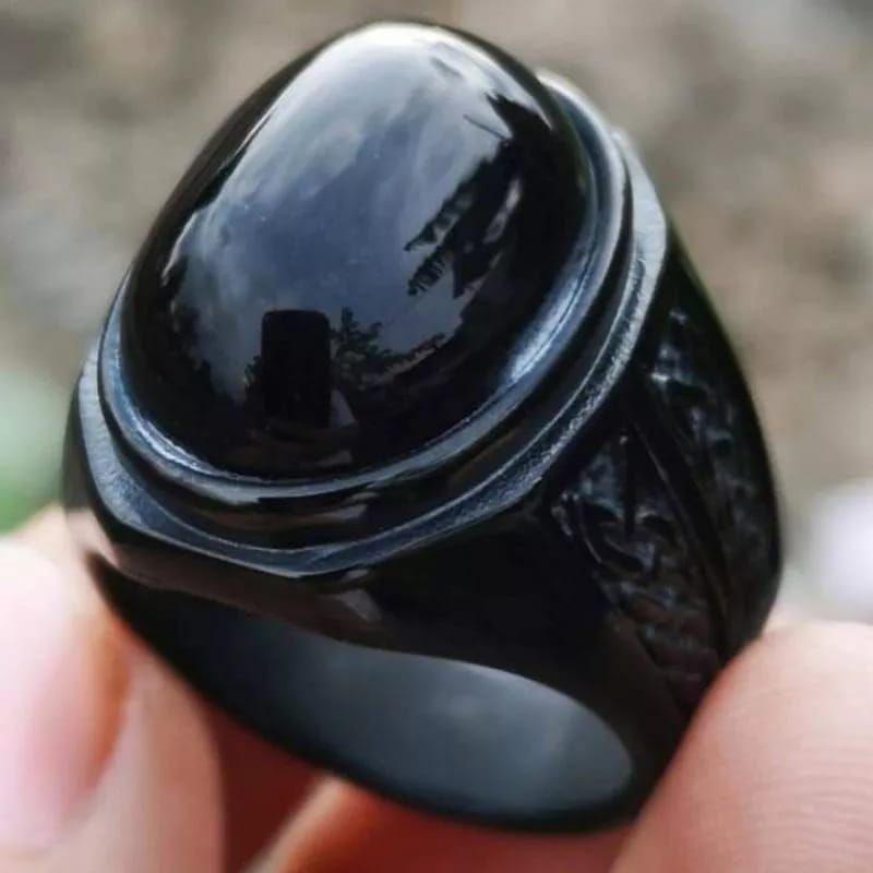 Natural Kecubung Wulung Ring titanium hitam