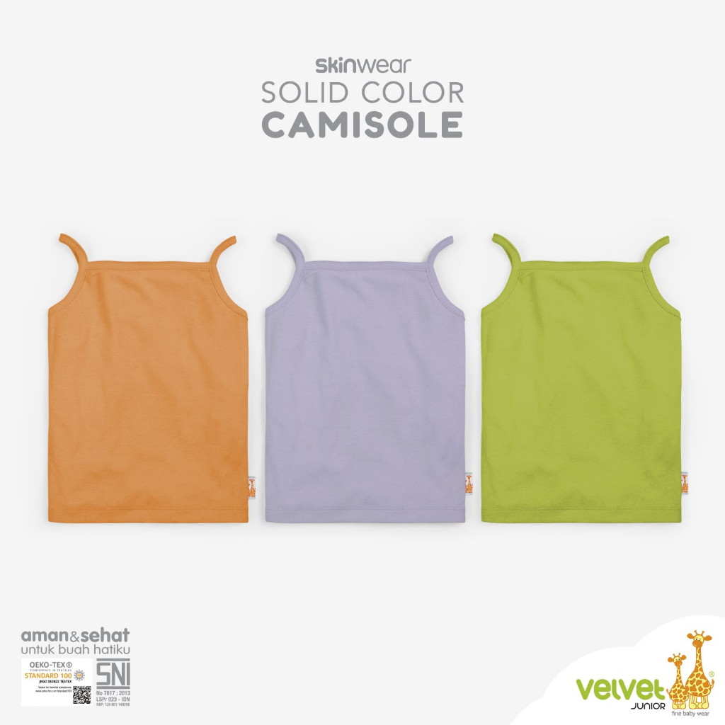 Baju Bayi Singlet Kaos Dalam Anak Velvet Junior SkinWear Solid Color Camisole 1-5 Tahun