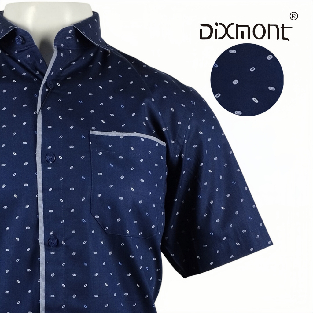 Dixmont Kemeja Pria Basic Formal Motif Lengan Pendek Hem MS00323