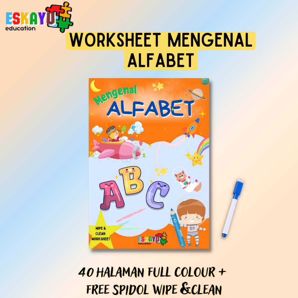 

MENGENAL ALFABET WORKSHEET WIPE AND CLEAN buku pra paud dan pra TK / buku balita / buku anak 2 3 4 5 tahun/ buku abjad/ buku membaca
