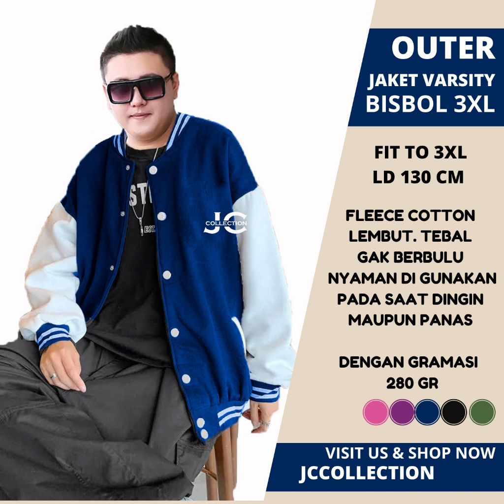 Sweater Jaket Varsity Bisbol Wanita Pria Unisex Jumbo Big Size 3XL JCCollections